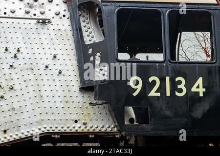 Locomotiva a vapore 92134 al Crewe Heritage Centre nel 2015. Foto Stock