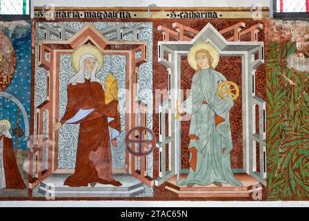 Affreschi gotici, del secolo XIV, presso San Giovanni Evangelista cattedrale in Kwidzyn, Pomorskie, Polonia Foto Stock