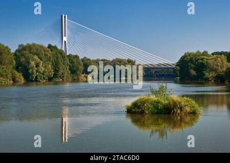 Redzinski Bridge, il quarto ponte in cemento strallato più grande del mondo, sopra il fiume Oder sulla tangenziale autostradale a Breslavia, bassa Slesia, Polonia Foto Stock