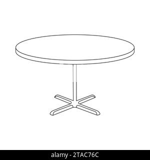 Pagina da colorare per bambini. Clipart rotondo per tavolino da caffè. Tavolino da caffè con contorno nero illustrazione vettoriale in stile piatto alla moda. Mobili da salotto. Illustrazione Vettoriale