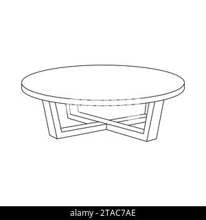 Pagina da colorare per bambini. Clipart rotondo per tavolino da caffè. Tavolino da caffè con contorno nero illustrazione vettoriale in stile piatto alla moda. Mobili da salotto. Illustrazione Vettoriale