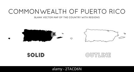 Mappa di Porto Rico. Mappa vettoriale vuota del paese con le regioni. Borders of Puerto Rico per la tua infografica. Illustrazione vettoriale. Illustrazione Vettoriale