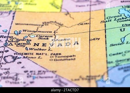 primo piano della mappa degli stati uniti che mostra lo stato del nevada Foto Stock
