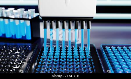 Saggio ELISA o immunosorbente enzimatico utilizzato nel rendering 3d in lotti di ricerca scientifica Foto Stock