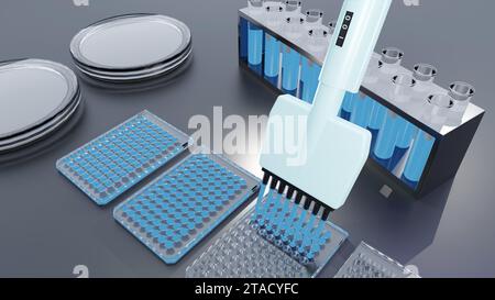 Saggio ELISA o immunosorbente enzimatico utilizzato nel rendering 3d in lotti di ricerca scientifica Foto Stock