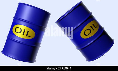 rendering 3d di combustibili fossili e fusti di benzina di petrolio su sfondo nero. Foto Stock