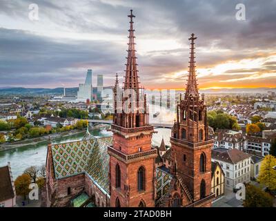 Basilea, Svizzera, alba sul Reno. Foto Stock