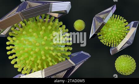 La tecnologia DNA origami è stata in grado di inghiottere un intero corpo virale o noto come rendering 3d trappola virale molecolare Foto Stock