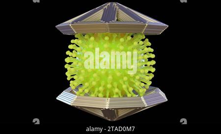 La tecnologia DNA origami è stata in grado di inghiottere un intero corpo virale o noto come rendering 3d trappola virale molecolare Foto Stock