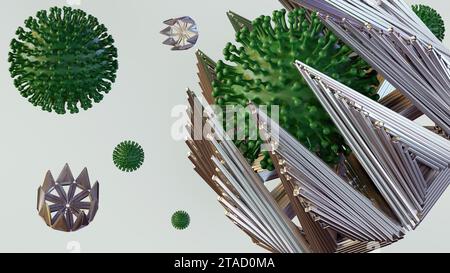 La tecnologia DNA origami è stata in grado di inghiottere un intero corpo virale o noto come rendering 3d trappola virale molecolare Foto Stock