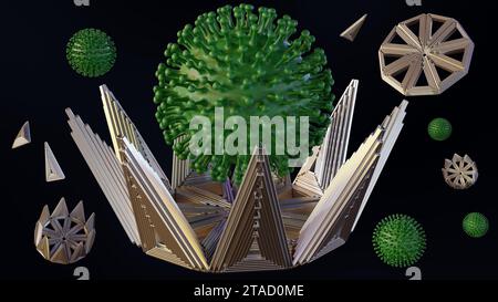 La tecnologia DNA origami è stata in grado di inghiottere un intero corpo virale o noto come rendering 3d trappola virale molecolare Foto Stock