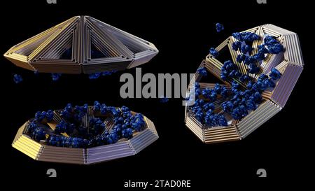 La tecnologia DNA origami è stata in grado di inghiottere un intero corpo del virus o noto come trappola del virus molecolare isolato nel rendering 3d a sfondo nero Foto Stock