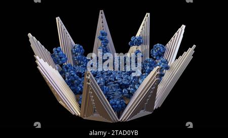 La tecnologia DNA origami è stata in grado di inghiottere un intero corpo del virus o noto come trappola del virus molecolare isolato nel rendering 3d a sfondo nero Foto Stock