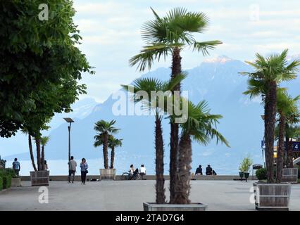 Losanna, Svizzera - 5 giugno 2017: Persone all'argine sul lago di Ginevra a Losanna. Foto Stock