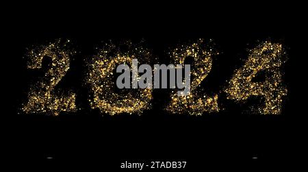 Buon anno 2024. Confetti natalizi con glitter oro 2024 Illustrazione Vettoriale