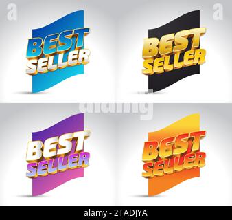 Logo 3D Best Seller Badge Design con varianti colorate. Simbolo del premio BEST seller, emblema, icona, etichetta o adesivo Illustrazione Vettoriale