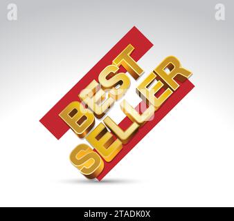 Logo o emblema 3D Best Seller in rosso e oro. Icona Best Seller per il tuo negozio Illustrazione Vettoriale