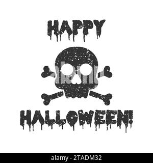 Icona cranio e mirini. Buon lettering per le vacanze di halloween. Illustrazione del vettore piatto Illustrazione Vettoriale