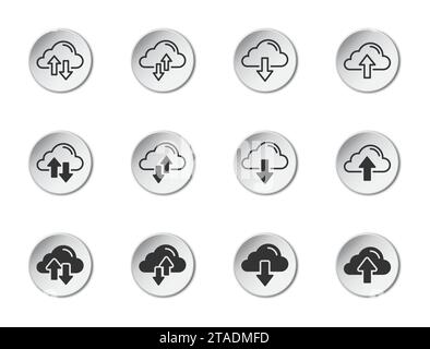 Set di icone per il download del caricamento sul cloud. Simbolo del servizio cloud. Illustrazione vettoriale Illustrazione Vettoriale