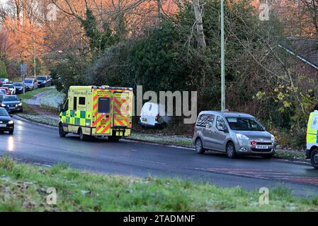 Incidente d'auto - Clayton Brook Road - Westwood Road Junction, Clayton le Woods, Chorley, Lancashire Foto Stock