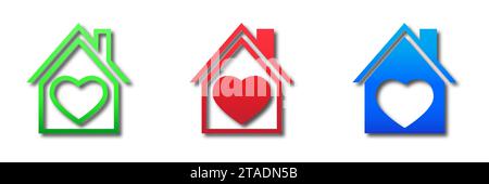 Icona "Love Home". Logo della casa con forma a cuore all'interno. Illustrazione vettoriale Illustrazione Vettoriale