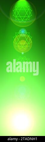 Sfondo del chakra del cuore, segno di un centro di energia spirituale nel corpo umano Foto Stock