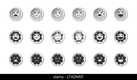 Ingranaggio con set di icone di emozione nominale. Illustrazione vettoriale Illustrazione Vettoriale