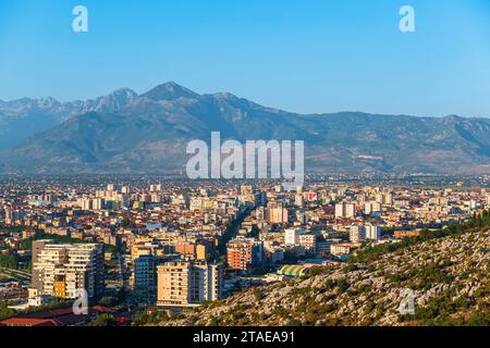 Albania, Shkoder, vista panoramica sulla città dal castello di Rozafa Foto Stock