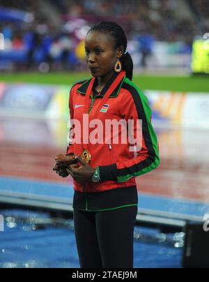 Mercy Cherono della medaglia d'oro del Kenya ai 5000 m femminili ai Giochi del Commonwealth, Glasgow, Scozia Regno Unito, dal 27 luglio al 2 agosto 2014. Foto di Foto Stock