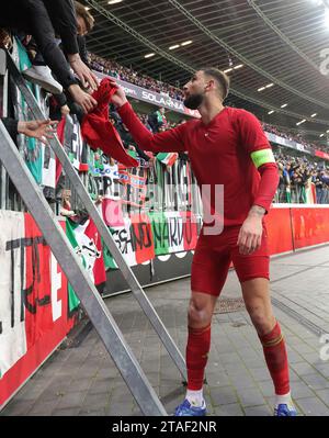 Leverkusen, Deutschland. 20 novembre 2023. Firo: 20 novembre 2023, calcio, calcio, UEFA Euro 2024, qualificazioni europee, qualificazione EURO, qualificazione EURO 2024, nazionale, internazionale, Ucraina - Italia esultanza Italia sulla partecipazione all'EURO DONNARUMMA/dpa/Alamy Live News Foto Stock