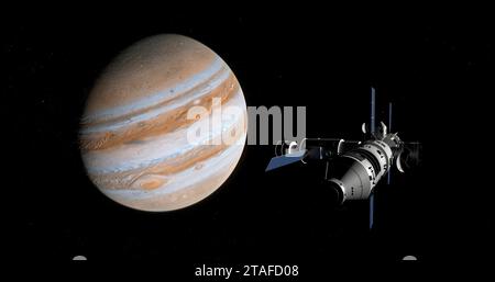 Stazione spaziale in orbita di Giove. Foto Stock