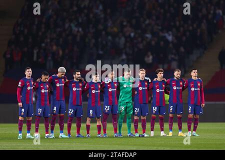 Barcellona, Spagna. 28 novembre 2023. BARCELLONA, SPAGNA - NOVEMBRE 28: .Giocatori del FC Barcelona durante la partita del gruppo H - UEFA Champions League tra FC Barcelona e FC Porto all'Estadi Olimpic Lluis Companys il 28 novembre 2023 a Barcellona, Spagna. (Immagine di credito: © David Ramirez/DAX via ZUMA Press Wire) SOLO USO EDITORIALE! Non per USO commerciale! Foto Stock