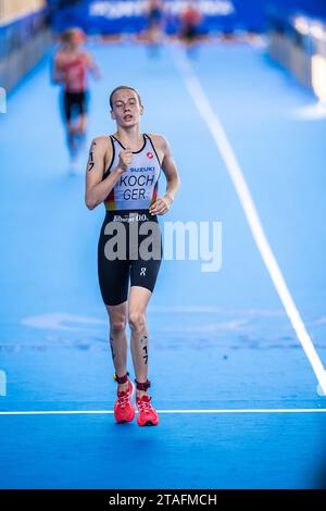 Annika Koch partecipa a Pontevedra nel World Triathlon Championship Series 2023. Foto Stock