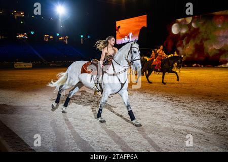 Stoccolma, Svezia, Sweden International Horse Show, 11 30 2023, lo spettacolo pomeridiano. Foto Stock