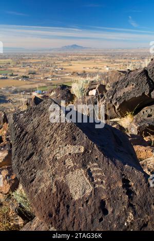 Petroglifi Tome Hill Park, El Camino Real de Tierra Adentro National Historic Trail, Nuovo Messico Foto Stock