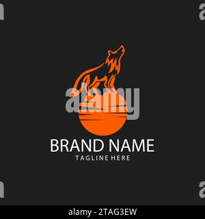 vettore di design del logo wolf roar moon Illustrazione Vettoriale