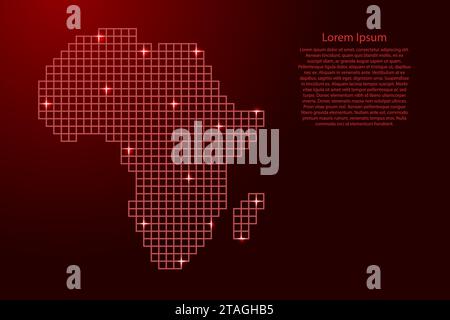 Silhouette della mappa dell'Africa da quadrati con struttura a mosaico rosso e stelle luminose. Illustrazione vettoriale. Illustrazione Vettoriale