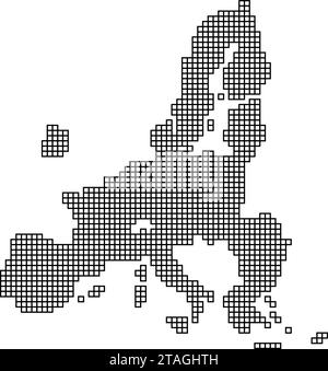Sagoma della mappa dell'Unione europea con struttura a mosaico nero di quadrati. Illustrazione vettoriale. Illustrazione Vettoriale