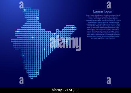 Sagoma della mappa India con quadrati e stelle luminose con struttura a mosaico blu. Illustrazione vettoriale. Illustrazione Vettoriale