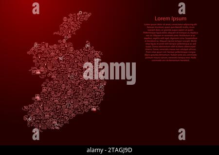 Mappa dell'Irlanda da icone rosse e luminose serie di modelli di analisi SEO concept o sviluppo, business. Illustrazione vettoriale. Illustrazione Vettoriale
