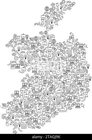 Mappa dell'Irlanda da icone del set di modelli neri di analisi SEO concetto o sviluppo, business. Illustrazione vettoriale. Illustrazione Vettoriale