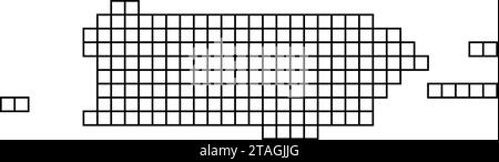 Profilo della mappa di Porto Rico da una struttura a mosaico nero di quadrati. Illustrazione vettoriale. Illustrazione Vettoriale
