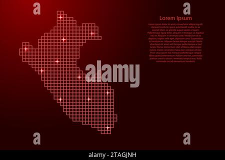 Perù sagoma della mappa da quadrati con struttura a mosaico rosso e stelle luminose. Illustrazione vettoriale. Illustrazione Vettoriale