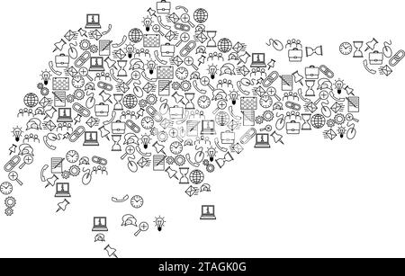 Mappa di Singapore da icone del set di modelli neri di concetto di analisi SEO o sviluppo, business. Illustrazione vettoriale. Illustrazione Vettoriale