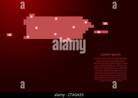 Sagoma della mappa di Porto Rico da pixel quadrati rossi e stelle brillanti. Illustrazione vettoriale. Illustrazione Vettoriale