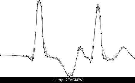 Cardiogramma, sinusoide errata da linee nere poligonali futuristiche astratte e punti. Illustrazione vettoriale. Illustrazione Vettoriale