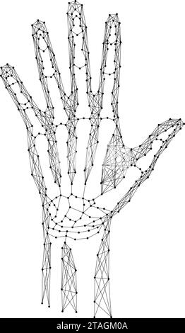 Mano d'uomo con ossa, da linee nere poligonali astratte e futuristiche. Illustrazione vettoriale. Illustrazione Vettoriale