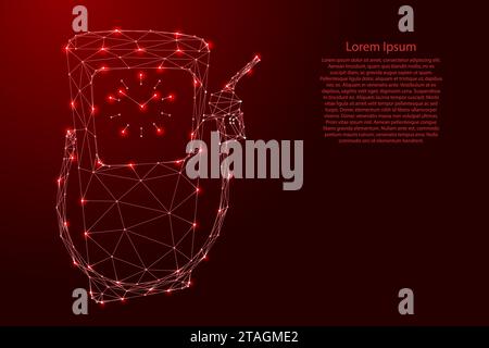 Distributore di benzina con linee poligonali rosse futuristiche e stelle luminose per striscioni, poster, biglietti d'auguri. Illustrazione vettoriale. Illustrazione Vettoriale