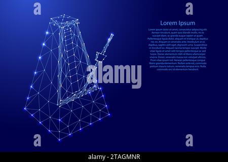 Metronomo meccanico, dalle linee blu poligonali futuristiche e dalle stelle luminose per striscioni, poster, biglietti d'auguri. Concetto di poly basso. Illustrazione vettoriale. Illustrazione Vettoriale