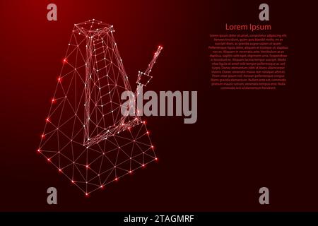 Metronomo meccanico, dalle linee poligonali futuristiche rosse e stelle luminose per striscioni, poster, biglietti d'auguri. Concetto di poly basso. Illustrazione vettoriale. Illustrazione Vettoriale